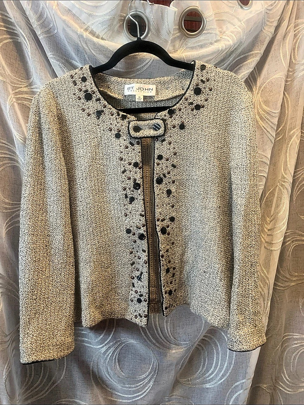 St. John Textured Button-Front Jacket in Gray